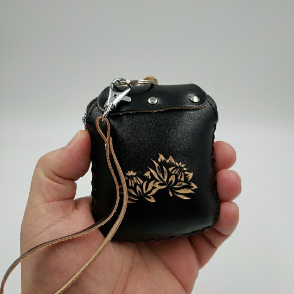 Frog Leather Wristlet Wallet Handmade Tooled Coin Purse Keychain Zen Yoga Gift - Picture 11 of 16